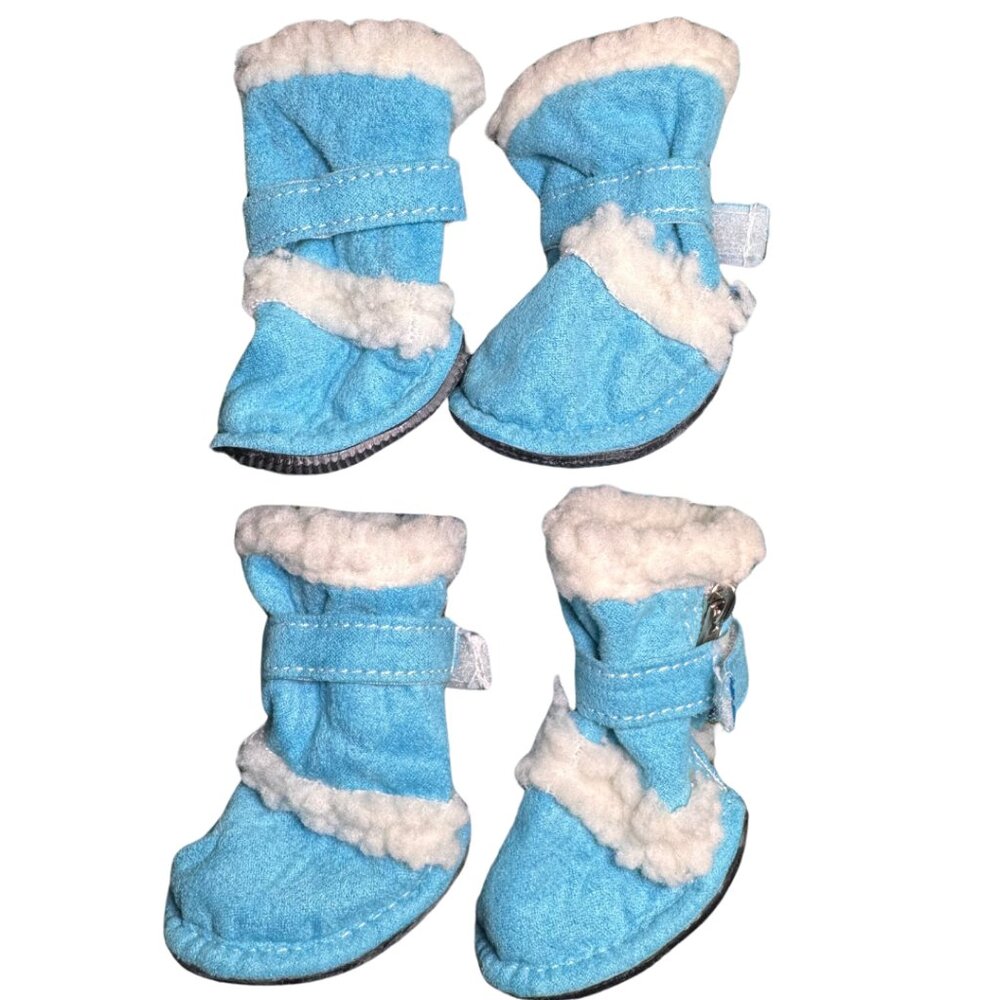 Pet Life Shearling Duggz Dog Boots Size 4 Blue Sherpa Winter Shoes Set of 4 - Picture 2 of 5
